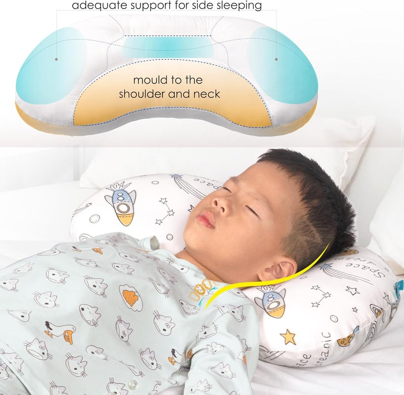 BYRIVER 12x22 Toddler Sleeping Pillow with Cotton Pillowcase, Ergonomic Bed Pillow for Kids Boy Girls, Small Pillow for Daycare Preschool Nap Time, Gifts for Children Ages 3-8 (Spaceship) - Image 3
